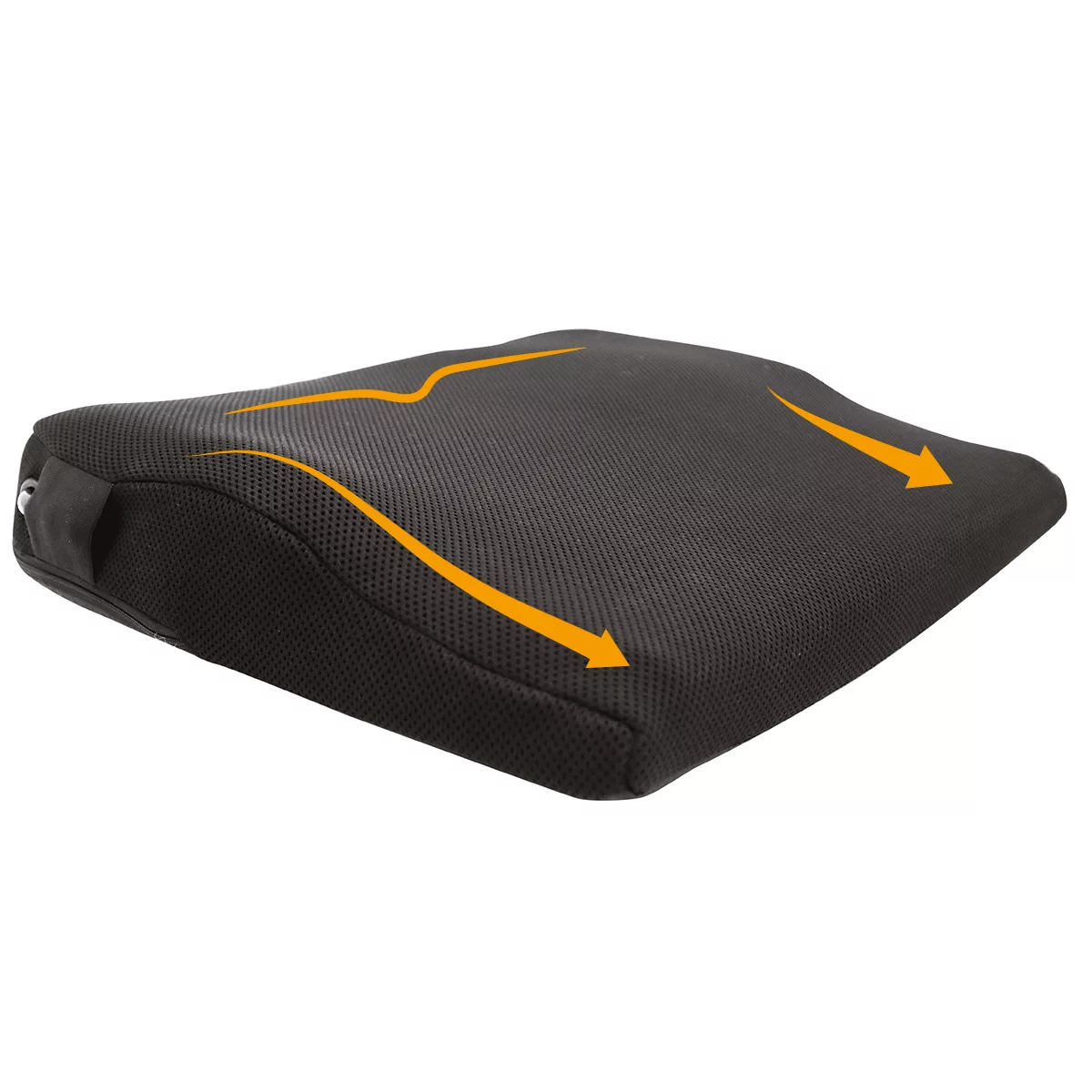 8a376c1aa0028a7edad5a4d56a8bdc5bb6d343ec_coussin_airtech_ErgoExpert_fleches_72dpi_RVB.jpg Coussin d'assise Airtech noir avec indication de la forme ergonomique inclinée vers l'avant